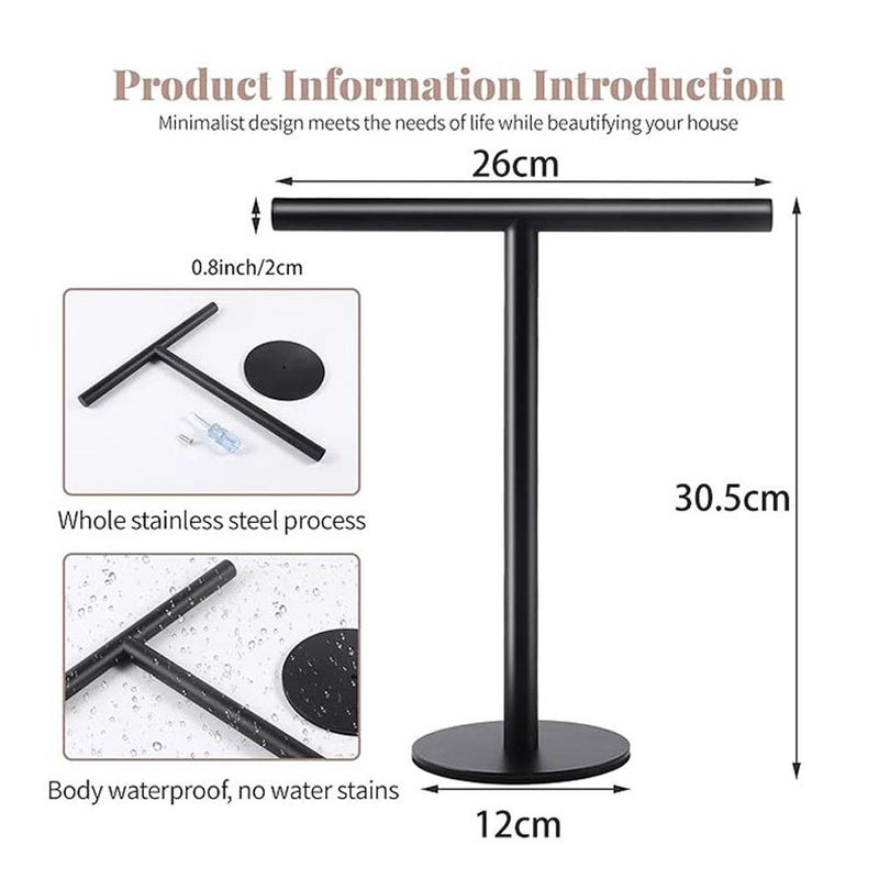 T-Shape Bath Hand Towel Holder Stand,Hand Towel Stand,Stainless Steel Free Standing Hand Towel Rack With Heavy Base,Adjustable Retractable T-Shape Hand Towel Rack For Bathroom Kitchen & Countertop - Image 2